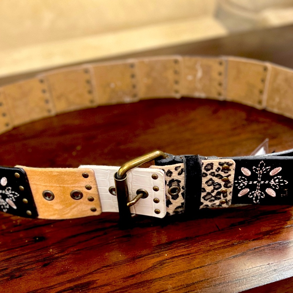 NEW Relic Black Tan White And Cheetah Print Womens Belt